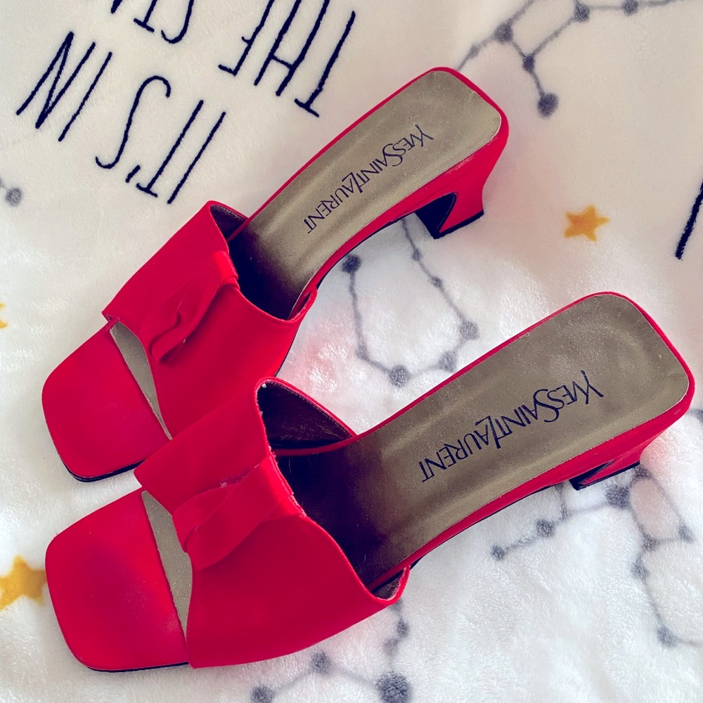 YSL Red Silk Mules Size 8